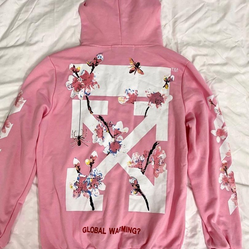 Off-White Pink Floral Cherry Blossom Graphic Sweater